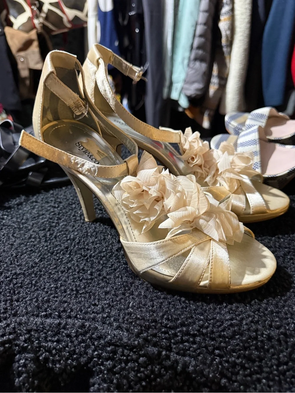 Style & Co. Strappy Floral Accent Women's Heels in Champagne